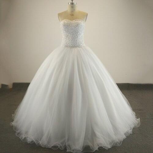 Sparkly Beads Sweetheart Beading Ball Gown Luxury Tulle Floor Length Wedding Party Dress