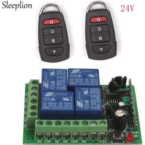 Sleeplion 24V 4CH Channel Relay RF Wireless Remote Control Switch 2 Transmitter+Receiver ON/OFF