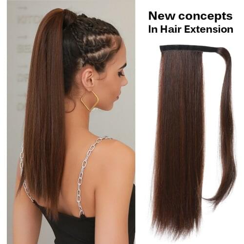 Long Straight Wrap Around Clip Ponytail Hair Wig Hair Extension Clip Heat Resistant Synthetic Pony Tail Fake Hair Extensions