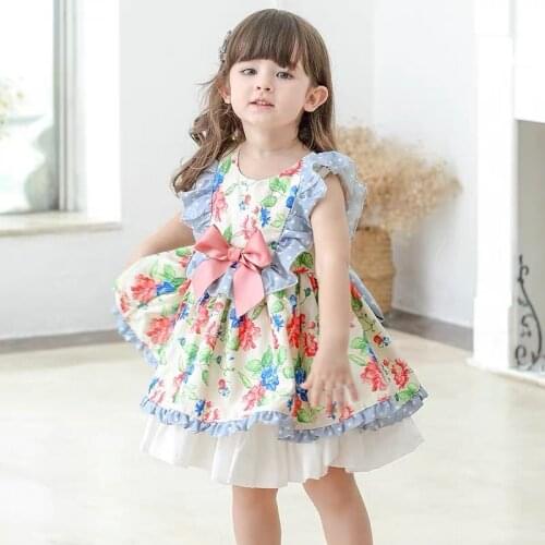 Birthday Girl Flower Pompom Princess Dress with Pants Lolita Vintage Spanish Dress for Girls Birthday Party Dress