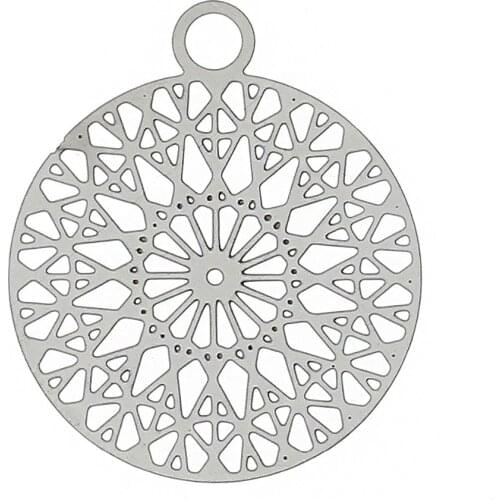 DoreenBeads Hot Sale Fashion Filigree Stainless Steel Charm Pendants Round Silver Color Flower Hollow Carved DIY 22 x 18mm, 2PCs