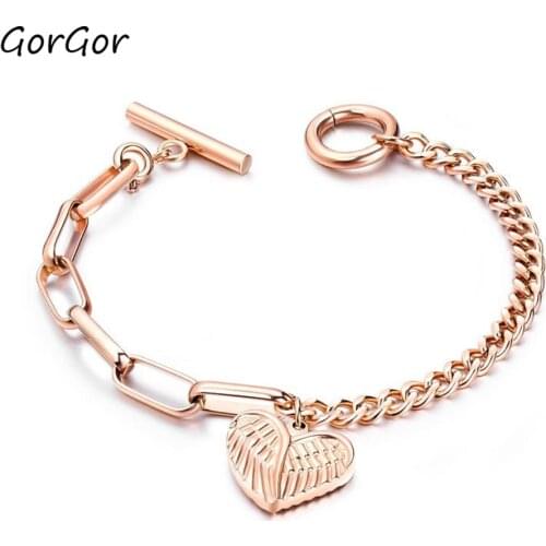 GorGor Korean Style New Elegant All-match Rose Gold Plated Love Lady Bracelet Fashion Titanium Steel Temperament Jewelry 987