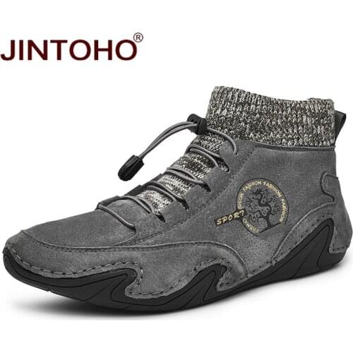 JINTOHO Fashion Men Winter Shoes Brand Men Winter Boots Genuine Leather Shoes For Men Ankle Shoes Boot
