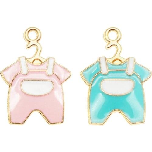 Julie Wang 10 PCS Mini Charms Alloy Gold Color Enamel Pink/Blue Strap Dress Shape Jewelry Making Pendant Charm Accessories