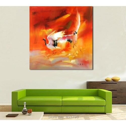 HD Printed Oil Painting Red-Crowned Crane Animal Decorative Pictures 18 x 18 inch For Home Decoration