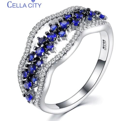 Cellacity Sapphire Rings for Women Silver 925 Fine Jewelry with Gemstones Size5,6,7,8,9,10 Chic Female Anniversary Ring Party