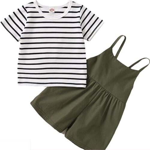 Toddler Girls Summer Short Sleeve Tops+Pants Clothes Set Striped Baby Kids Outfits Sets