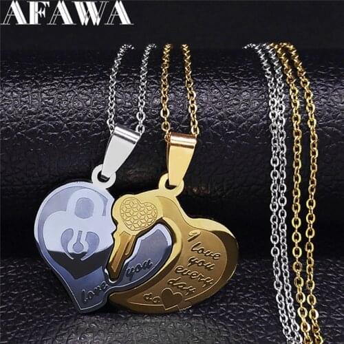 2PS Love Heart Lock key Stainless Steel Couple Necklaces Women/Men Gold Silver Color Pendants Jewelry bijoux femme NXH3S01