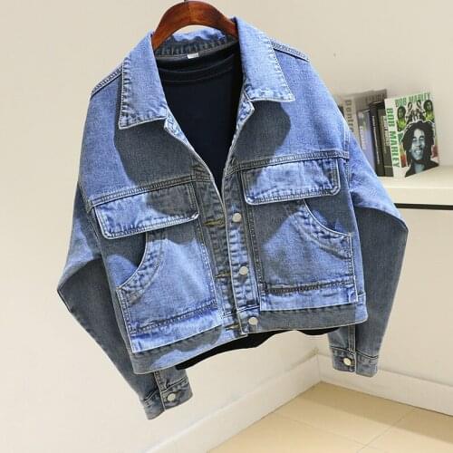 Bat Sleeve Short Denim Jacket Women Spring Autumn Korean Loose Streetwear Clothes Long-Sleeve Jeans Coat Female Outerwear