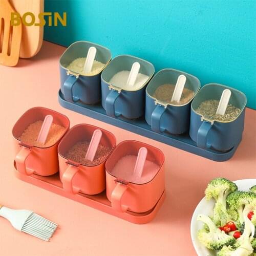 Square Seasoning Jar Spice Box Household Kitchen Canister Tools Salt Sugar Monosodium Glutamate Multi-cell Storage