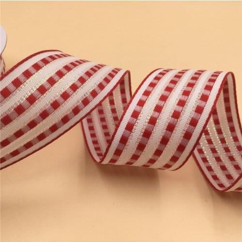 N1205 38mm X 25yards Red Stitched Lines Wired Edge Ribbon for DIY Bows Crafts Gift Wrapping Christmas Decoration