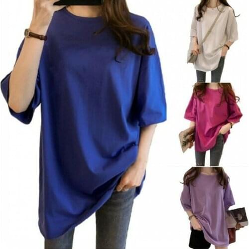 Summer Women Short Sleeve Loose Look Thin T Shirt Comfort Leisure Tops Pullover B