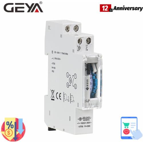 GEYA TB45 Din Rail Mechanical Timer Switch 96 times on/off per Day Time Set Range 15 Mins Timer 220V