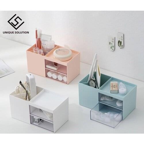 Multi-function Desktop Pen Holder Office School Storage Case Plastic Pen Box Desk Pencil Organizer Clear