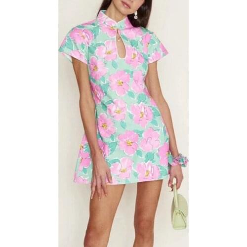 Fashion Chinese Style Women Bodycon Dress Floarl Printed Qipao Cheongsam Sexy Dresses Vintage Vestido Clothing