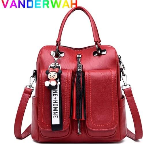 3-in-1 Fashion Tassel Backpack High Quality Pu Leather Shoulder Bags for Women 2021 Branded Backpacks for School Teenagers Girls