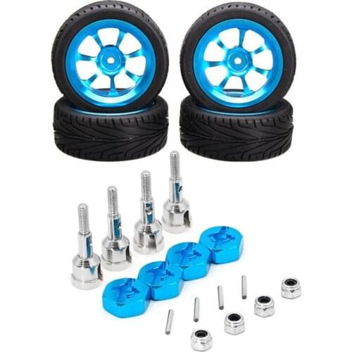 1set Wheel Conversion Set Axle & 12mm Hex Dive Hub Turn 1/10 on Road for WLtoys 1/18 A959 A969 & 4Pcs Alloy Rims&Tires Rc Car Wh