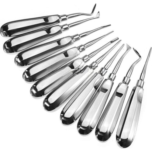 10Pcs Stainless Steel Dental Elevator Oral Tooth Loosening Root Extraction Kit