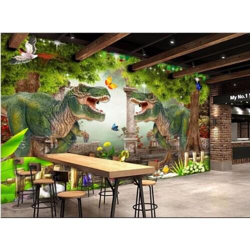 WDBH custom mural 3d photo wallpaper Dinosaur Nature forest tree landscape home decor 3d wall murals wallpaper for living room