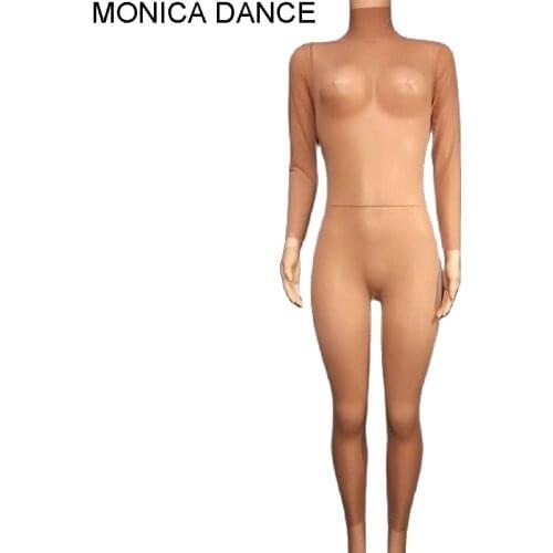 Nighctlub Sexy Stage Mesh See through Full Body Nude Jumpsuits Professional Dance Hard Yarn Elastic All-match Leggings Jumpsuits
