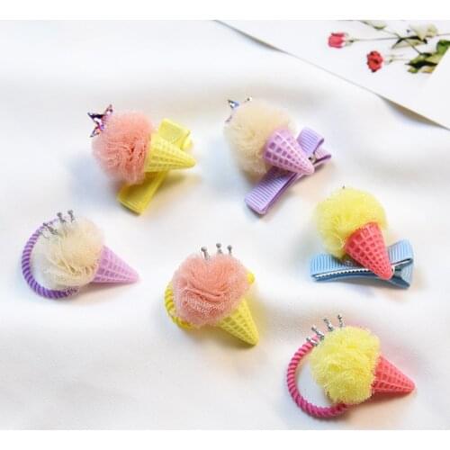 2019 New Girls Cute Candy Mesh Star Ice Cream Barrettes Hairpins Children Lovely Ornament Hair Clips Kids Sweet Hair Accessories