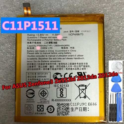 Original New High Capacity C11P1511 3000mAh Battery For ASUS Zenfone3 Ze552kl Z012da Z012de Batteries