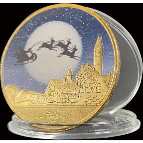 Merry Christmas Snowman Deer Gold Commemorative 1.57"*0.12" Coin Collectibles With Coin Capsule