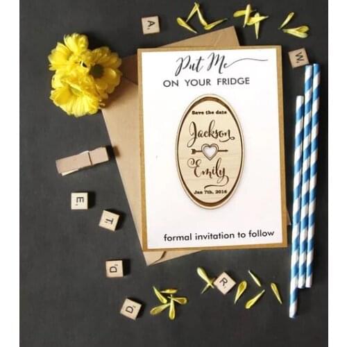 Personalize names date engraved Wooden Card save the date Wedding invitations Magnets, Wooden Save the date Magnet Rustic