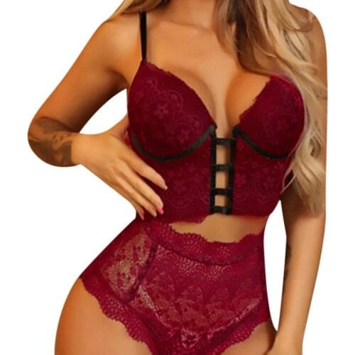 Sexy Underwear Lingerie Set Sleepwear Women V Neck See Through Sling Lace Backless Hollow Two Piece Fashion lingerie érotique