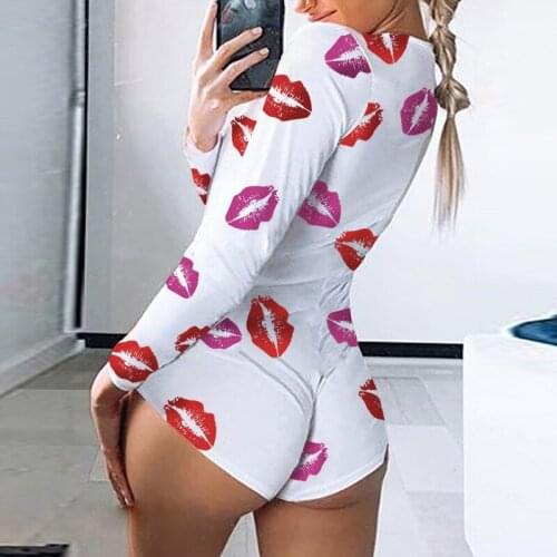 Sexy Women Bodysuit Long Sleeve Deep V Neck Bodycon Stretch Leotard Crop Top Button Short Romper Pajamas Women Jumpsuit Overalls