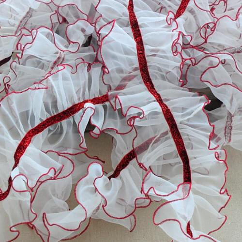 10CM Wide New White 3D Tulle Lace Lotus Leaf Pleated Lace Ribbon Skirt Toy for Dolls Lace Collar Neckline Border with Embroidery
