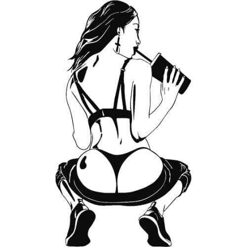 Drinking Sexy Attractive Girl Vinyl Decals Covering The Body Car Sticker Black/Silver Advanced Design,16cm*9cm
