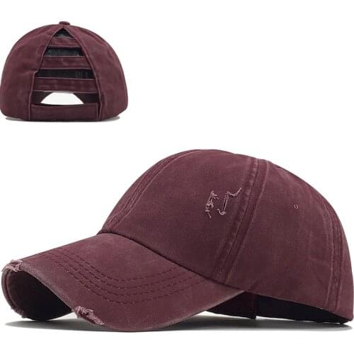 Simple Vintage Baseball Cap Women Washed Cotton Ponytail Baseball Caps girls Snapback Hip Pop Hat Black fishing Cap for Female