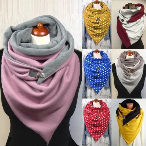 #R40 Women Scarves Winter Warm Wraps Ladies Elegant Soild Dot Printing Button Soft Wrap Casual Warm Scarves Shawls Female Scarfs