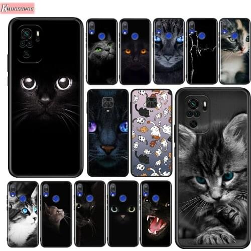 Cute Black Cat Staring Eyes Silicone Cover For Xiaomi Redmi Note 10 10S 9 9S Pro Max 9T 8T 8 7 6 5 Pro 5A Phone Case
