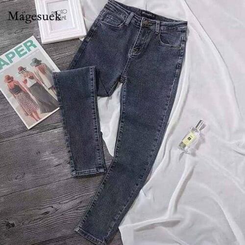 Blue 2020 Autumn Jean Female Woman Denim Trousers Vintage High Waist Jeans Skinny Pencil Pants for Woman Boyfriend Style 10837