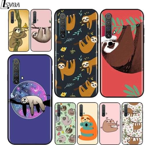 Cute cartoon sloth for OPPO Realme V15 X5 X3 X50 X7 X2 C17 C11 C3 C2 7 7i 6 6S 6i 5 Narzo 20 Pro Black Phone Case