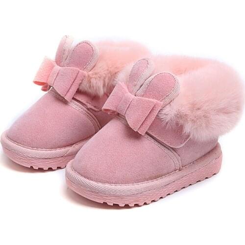 Baby Kids Warm Plush Lining Snow Boots Winter Shoes Girls Rabbit Ear Ankle Boots Children Non-slip Flat Shoes Size 21-25