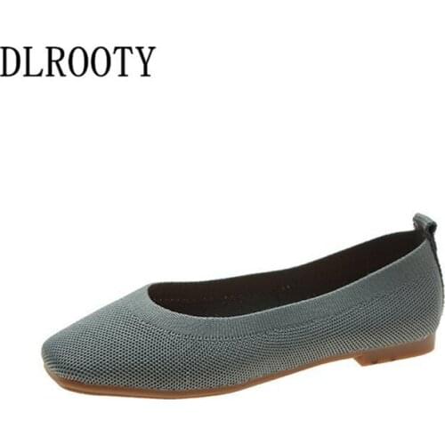 Women Flats Shoes Loafers Fashion Square Toe Knit Upper Candy Colors Casual Shallow Spring Slip On Comfortable
