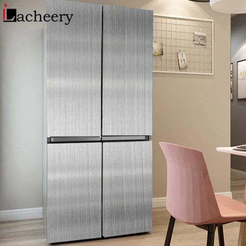 Stainless Steel Metal Texture Vinyl Self Adhesive Wallpaper Kitchen Appliance Refrigerator Renovation Film Waterproof Wall Paper
