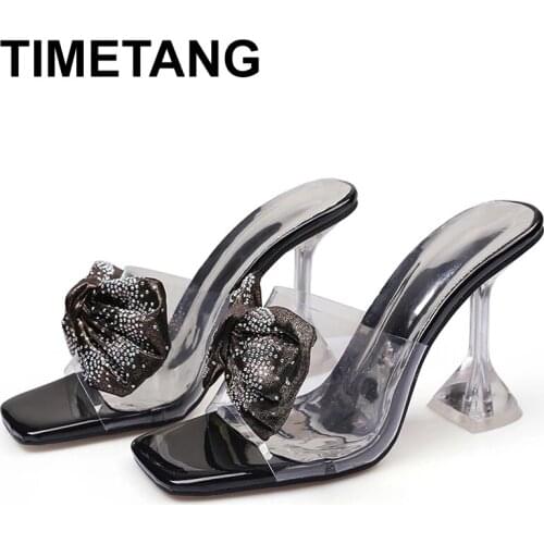 TIMETANG Women Flowers Bowknot Sandals High Heels Slippers Mules Shoes Bride Party Model Show Cute Girl Prom Ladies Dress Plus