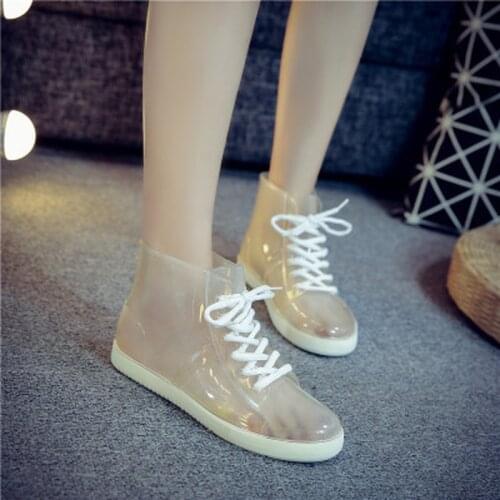 Dwayne New Transparent PVC Rainboots Women Waterproof Boots Fashion Galoshes Lace-up Water Shoes Fishing Candy colors Rain Boots