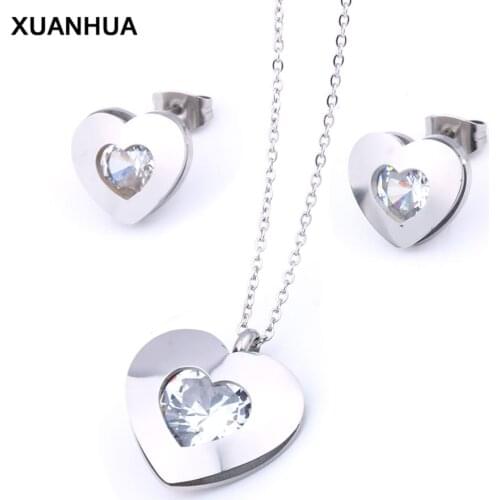 XUANHUA Stainless Steel Jewelry Woman Zirconia Heart Jewelry Sets Fashion Necklace And Earing Set Gifts For Women Jewellery