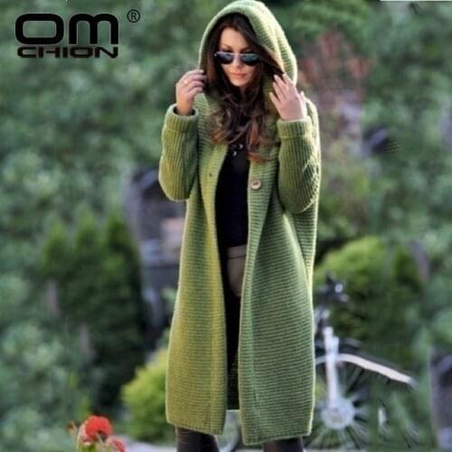 OMCHION XXXL 2019 Autumn Winter Hooded Long Cardigan Women Casual Long Sleeve Korean Sweater Coat Loose Knitted Cardigans LP155