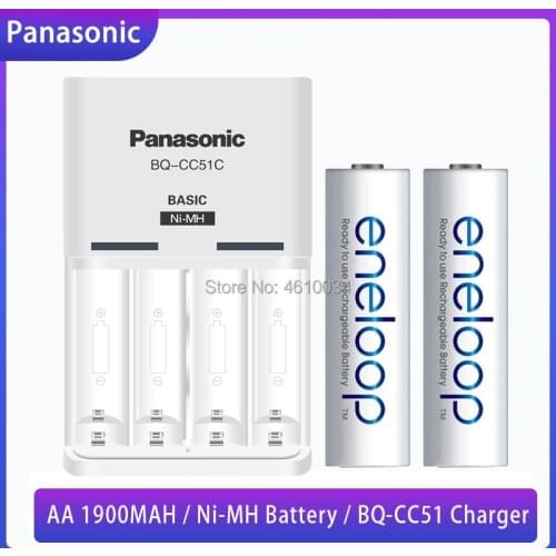 100% Original Panasonic 1.2v AA 1900mAh Ni-MH Rechargeable Battery Pre-charged for Camera Flashlight Toys + BQ-CC51 Charger