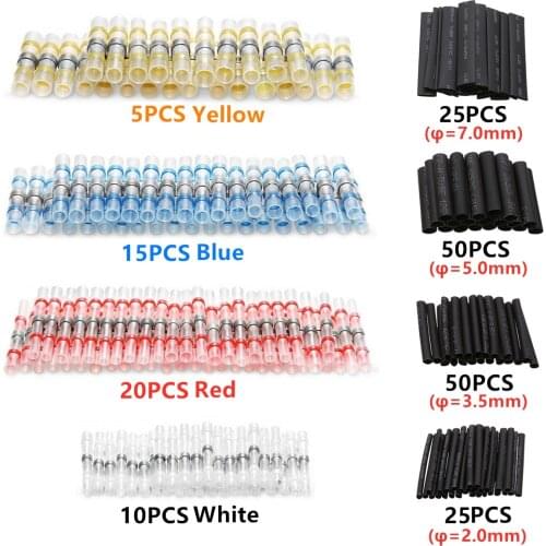 200X Assortment Waterproof Heat Shrink Insulated Solder Butt Terminals Solder Electric Wire Connectors Terminal&Heat Shrink Tube