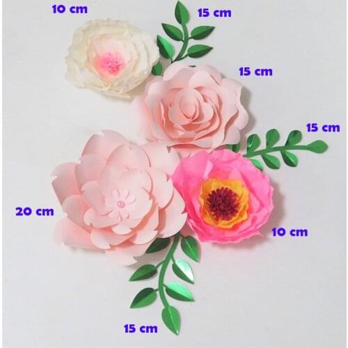2018 Giant Crepe Paper Flowers Artificial Flores Artificiale 4PCS+ 3 Leaves For Wedding & Event Backdrop Baby Nursery Hot Mix