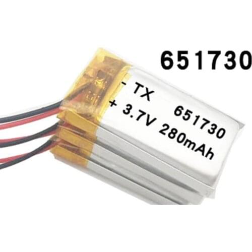 3.7v lithium polymer battery 651730 280MAH small toys MP3 MP4 GPS navigation mobile power