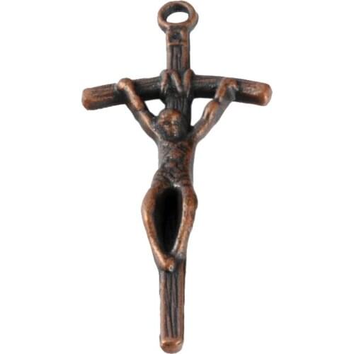 Hot ! 50Pcs Antiqued Copper zinc Alloy Cross Jesus Pendants 18 x 41.5mm 36995L