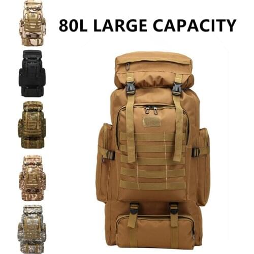 80L Outdoor Tactical Bag Camouflage Large-Capacity Hiking Bag Waterproof, Breathable And Wear-Resistant Nylon Backpack